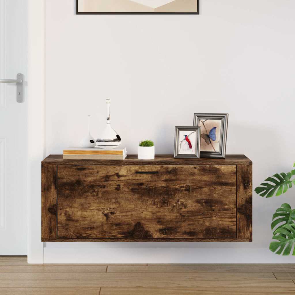 Wall Shoe Cabinet Smoked Oak 100x35x38 cm Engineered Wood