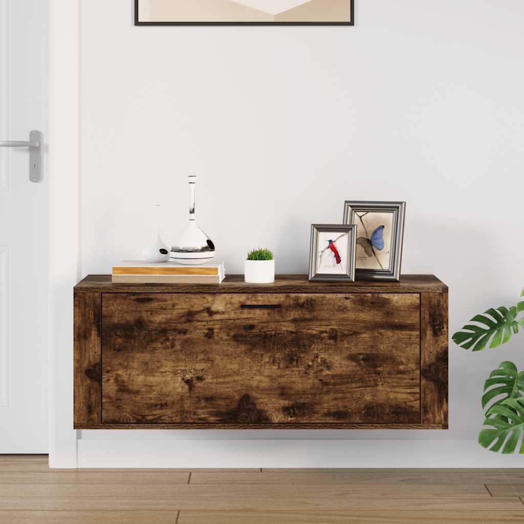 Wall Shoe Cabinet Smoked Oak 100x35x38 cm Engineered Wood