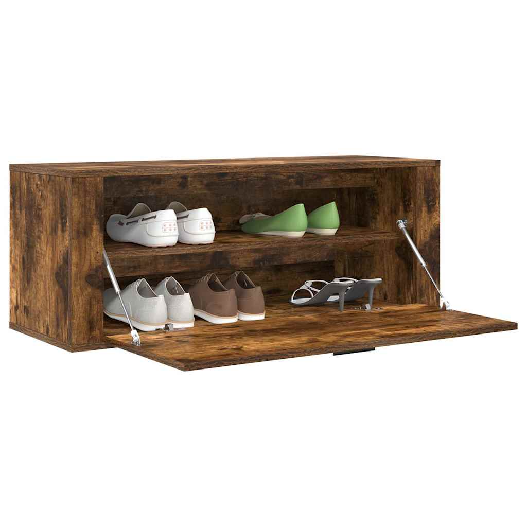 Wall Shoe Cabinet Smoked Oak 100x35x38 cm Engineered Wood