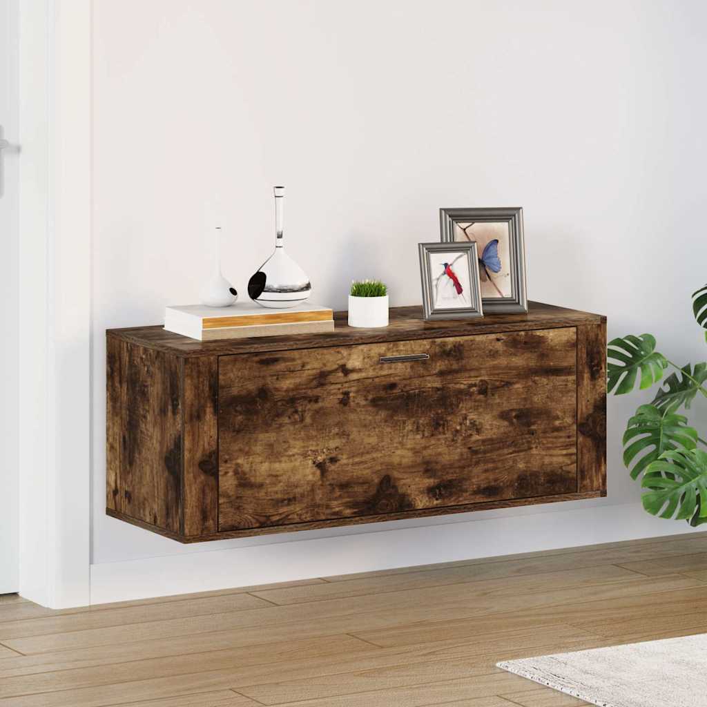 Wall Shoe Cabinet Smoked Oak 100x35x38 cm Engineered Wood