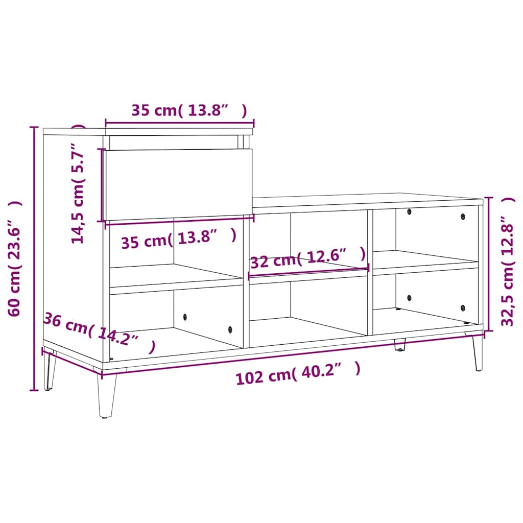 Shoe Cabinet Smoked Oak 102x36x60 cm Engineered Wood