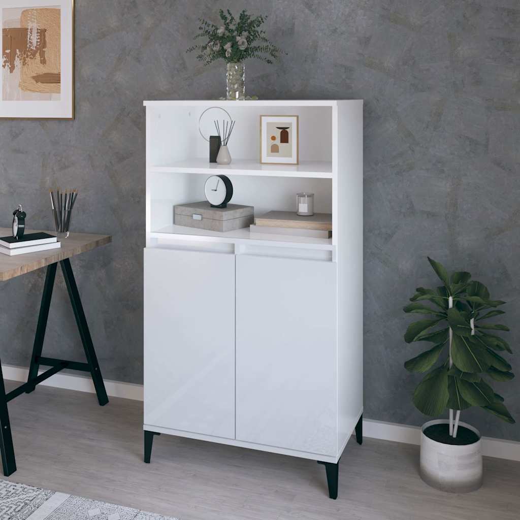 Highboard High Gloss White 60 x 36 x 110 cm Engineered Wood