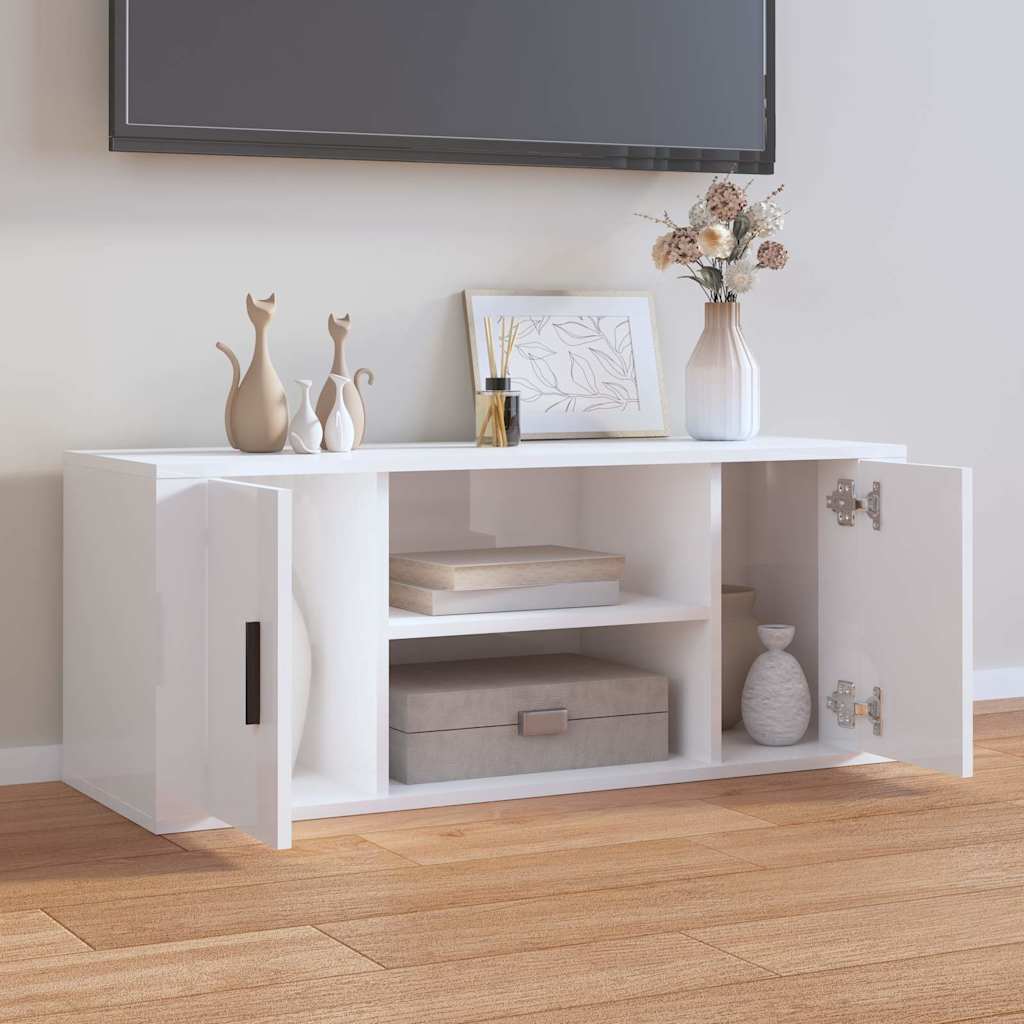 TV Cabinet High Gloss White 100x35x40 cm Engineered Wood