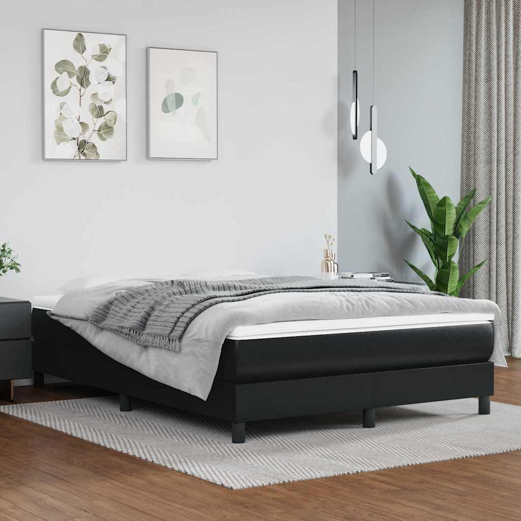 Box Spring Bed Frame Black Full Faux Leather