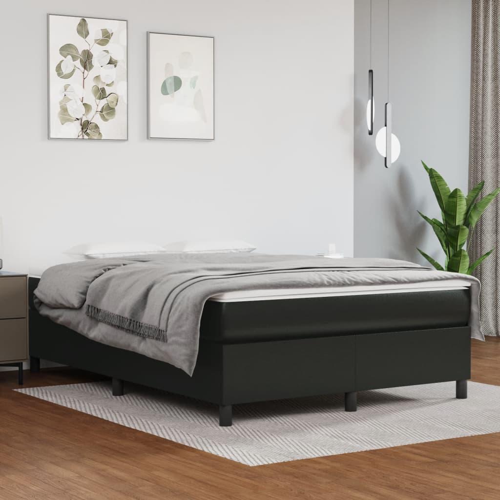 Box Spring Bed Frame Black Queen Faux Leather