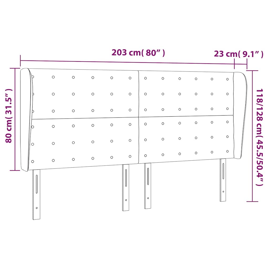 Headboard with Ears Dark Grey 203 cm Fabric