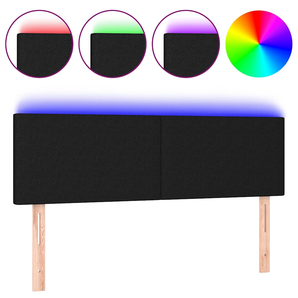 LED Headboard Black 144 cm Fabric