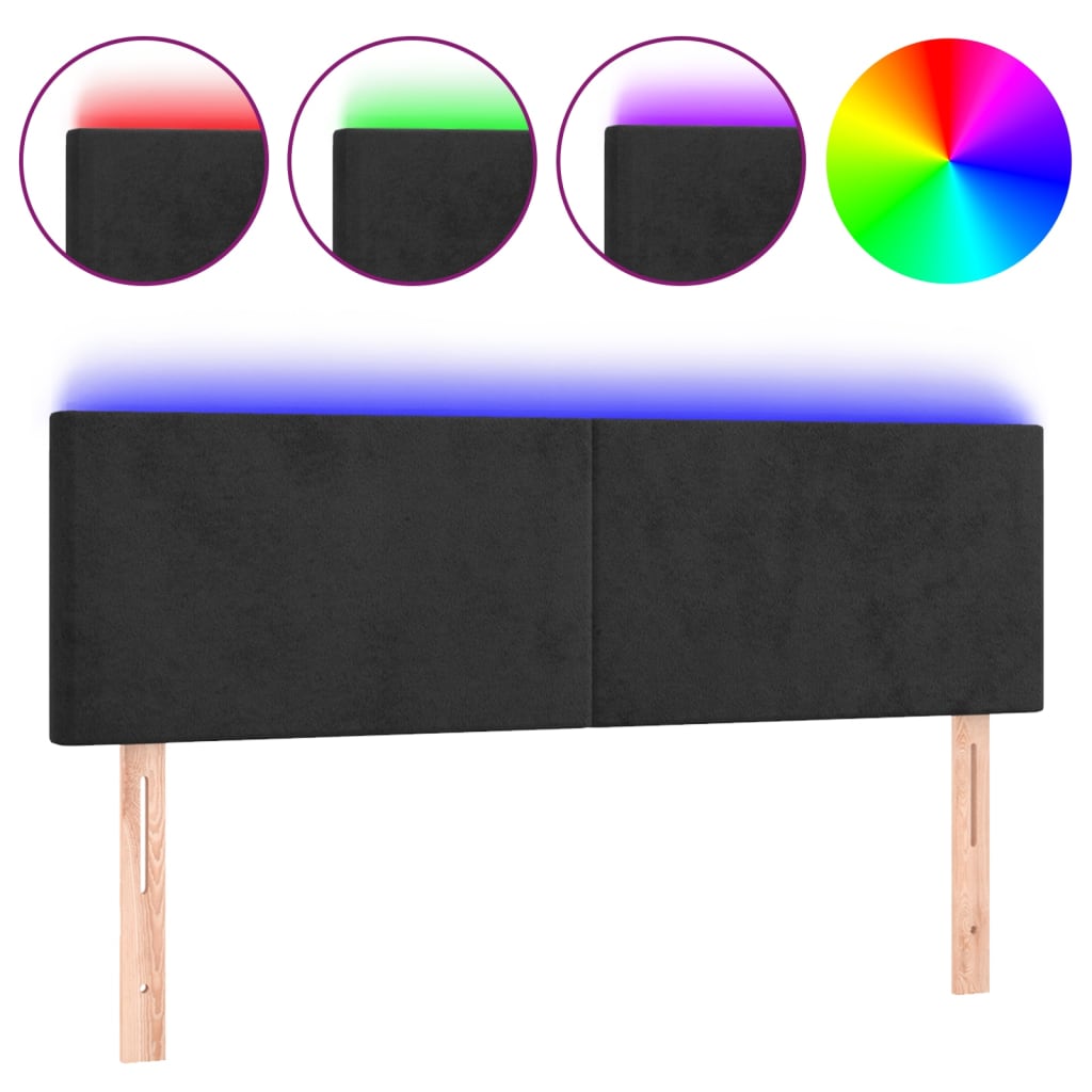 LED Headboard Black 144 cm Velvet