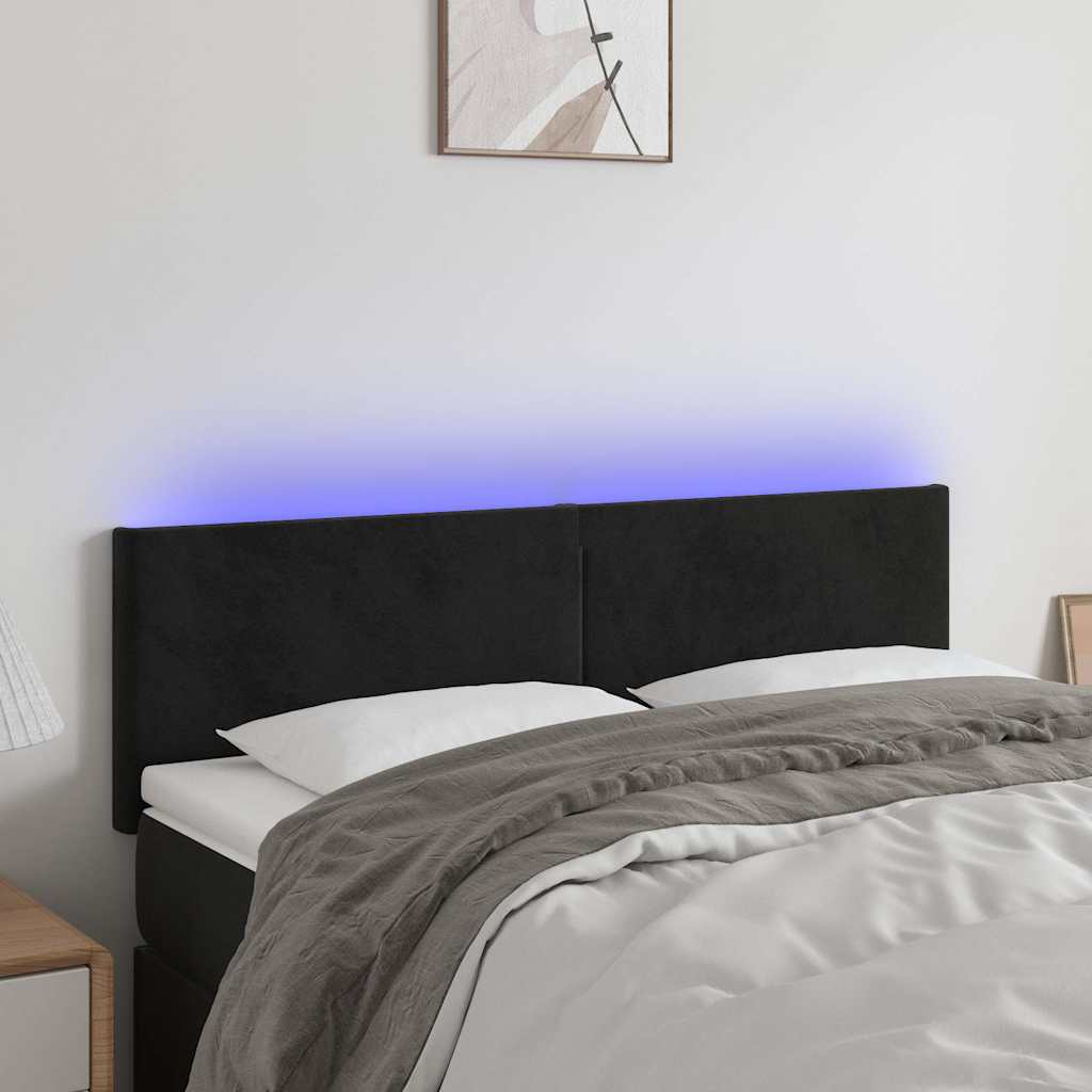 LED Headboard Black 144 cm Velvet