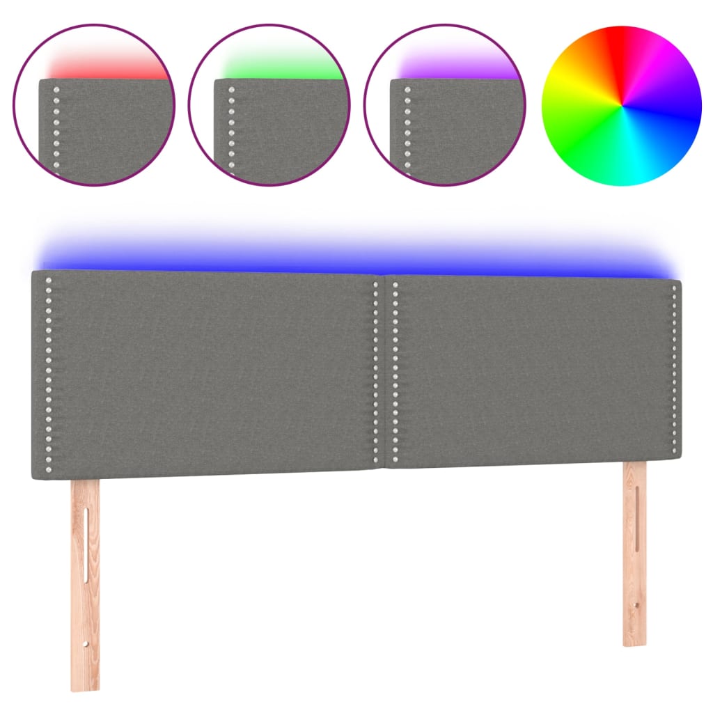 LED Headboard Dark Grey 144 cm Fabric