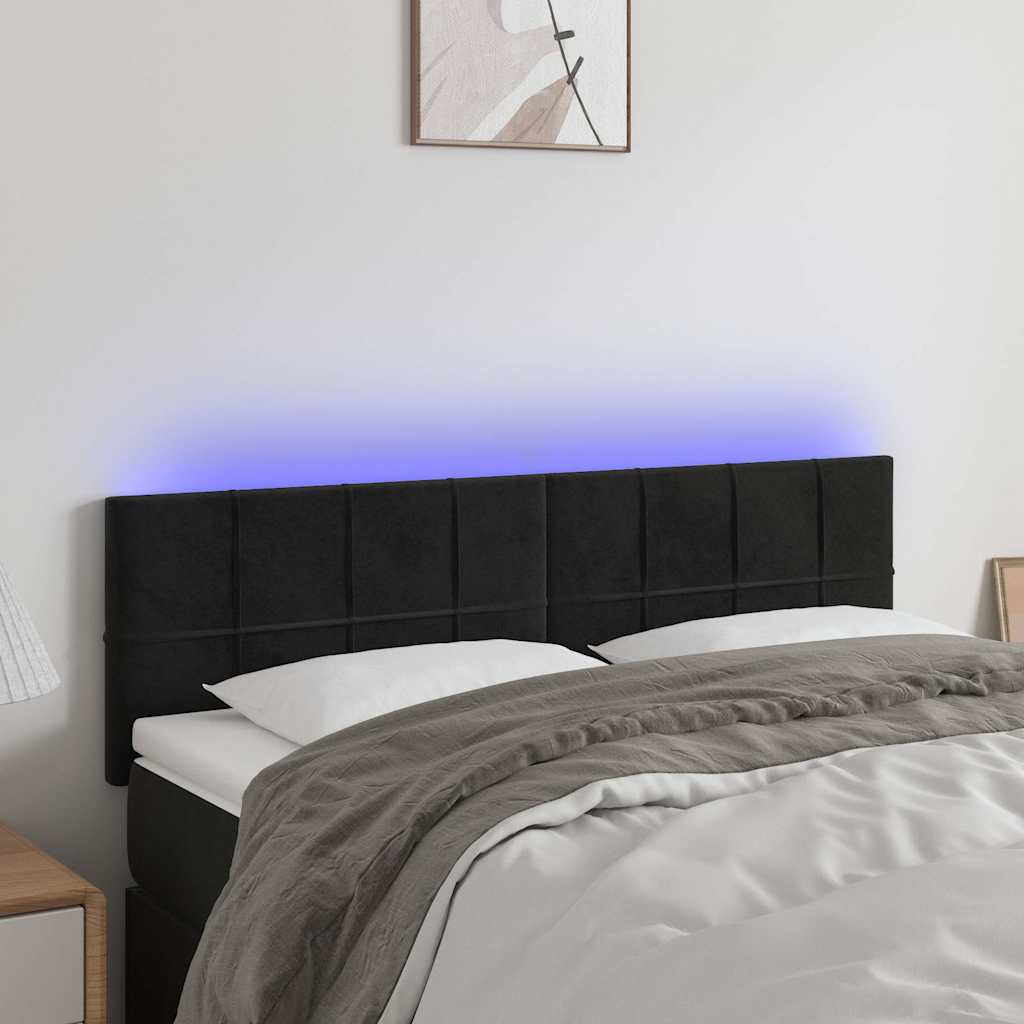LED Headboard Black 144 cm Velvet