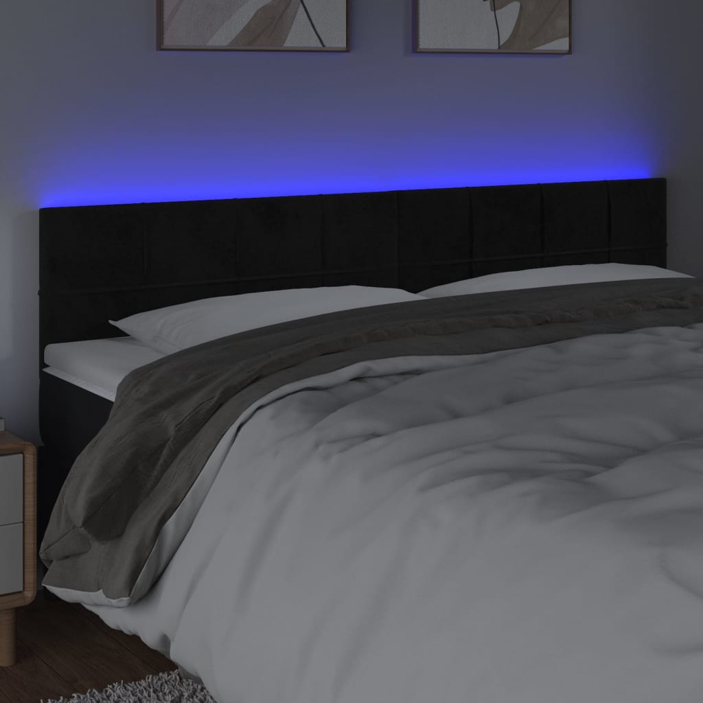 LED Headboard Black 160 cm Velvet