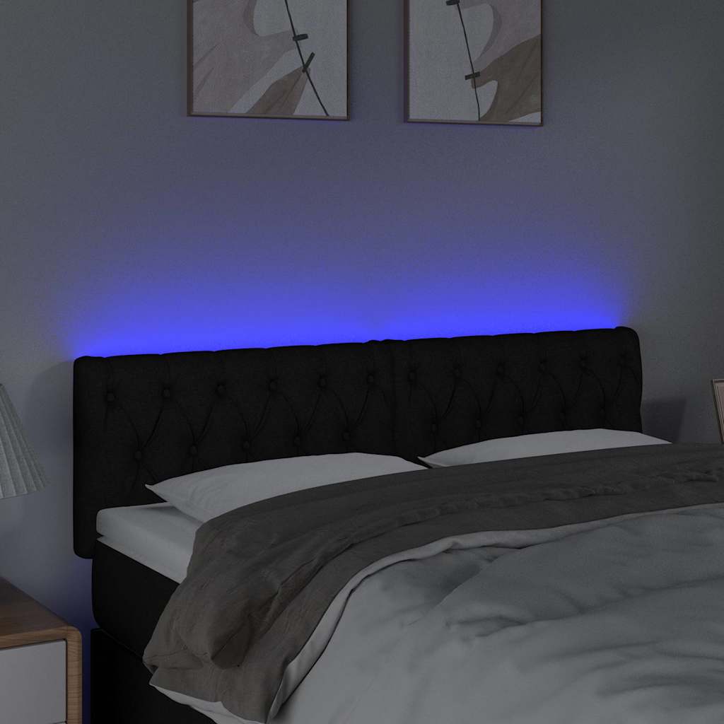 LED Headboard Black 144 cm Fabric