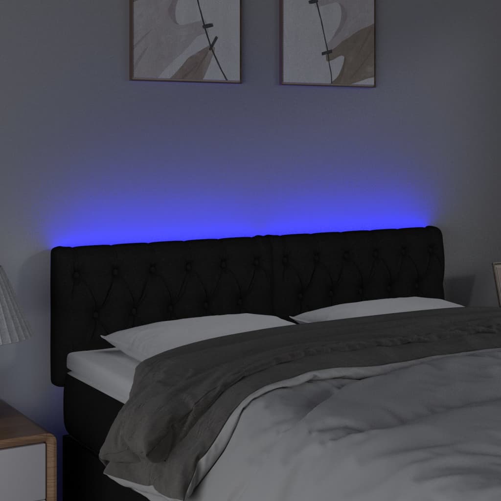 LED Headboard Black 160 cm Fabric