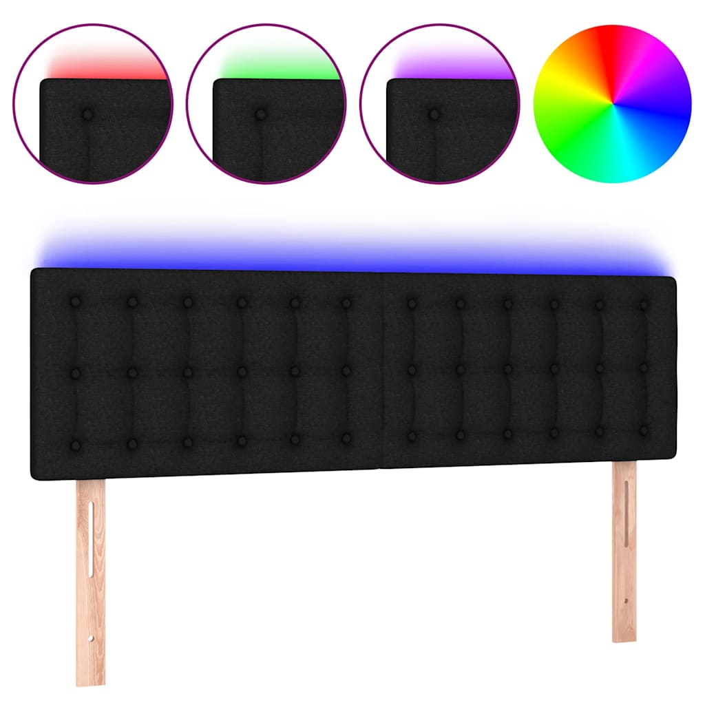 LED Headboard Black 144 cm Fabric