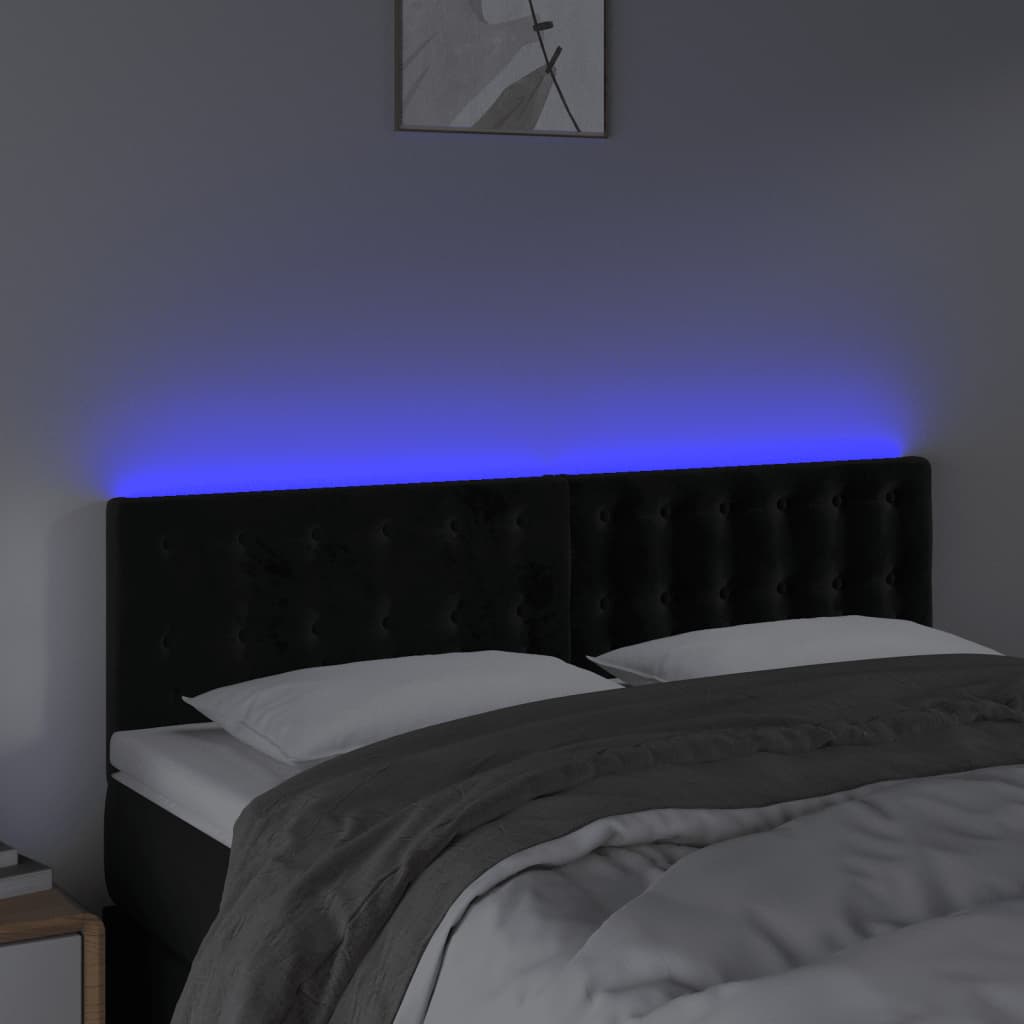 LED Headboard Black 144 cm Velvet