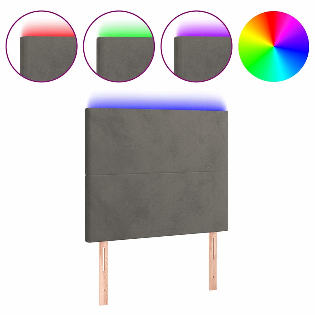 LED Headboard Dark Grey 80 cm Velvet
