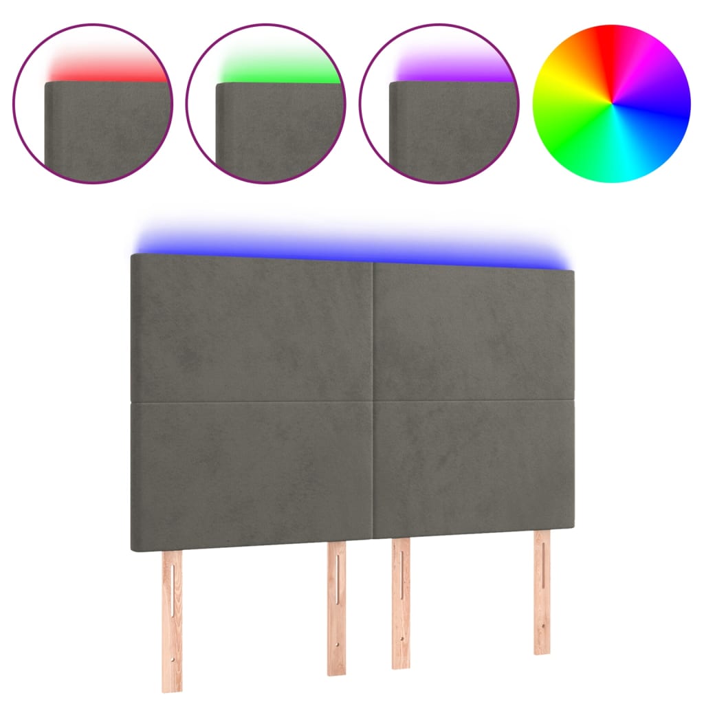 LED Headboard Dark Grey 144 cm Velvet