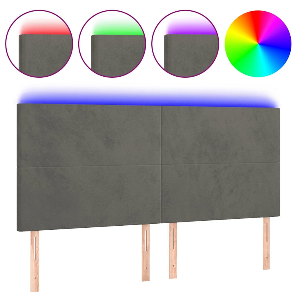 LED Headboard Dark Grey 160 cm Velvet