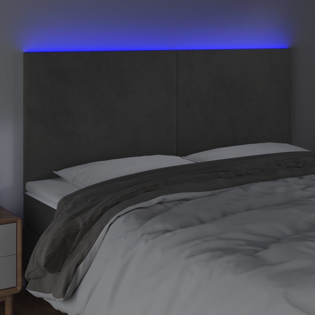 LED Headboard Dark Grey 160 cm Velvet