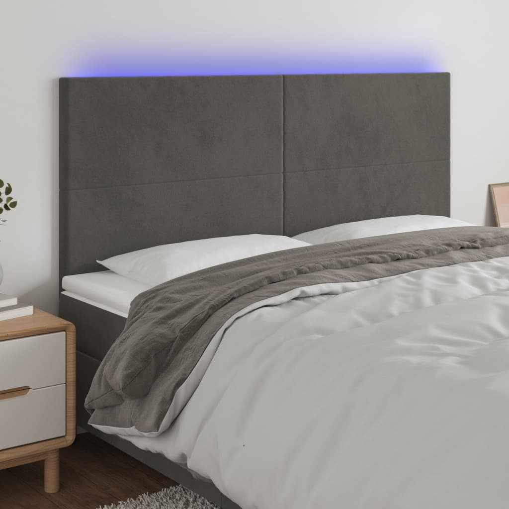 LED Headboard Dark Grey 160 cm Velvet