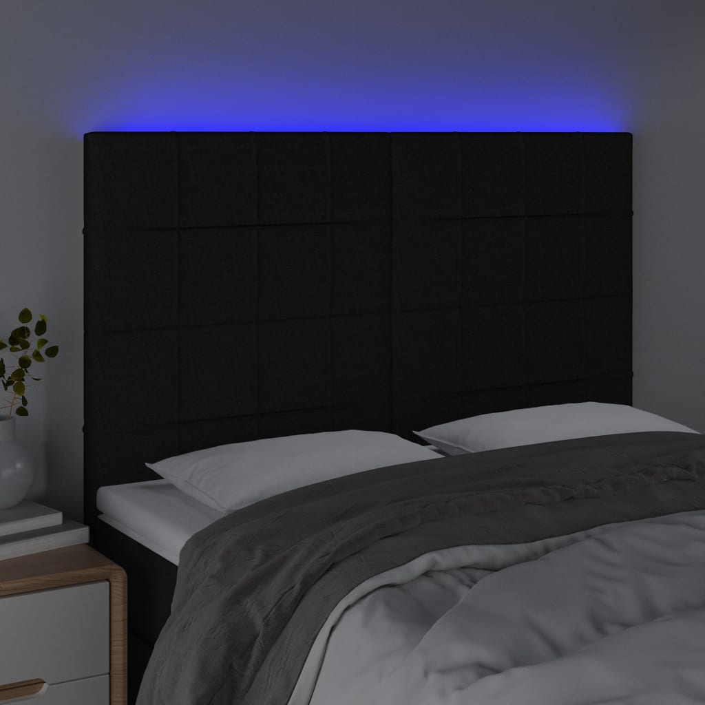 LED Headboard Black 144 cm Fabric