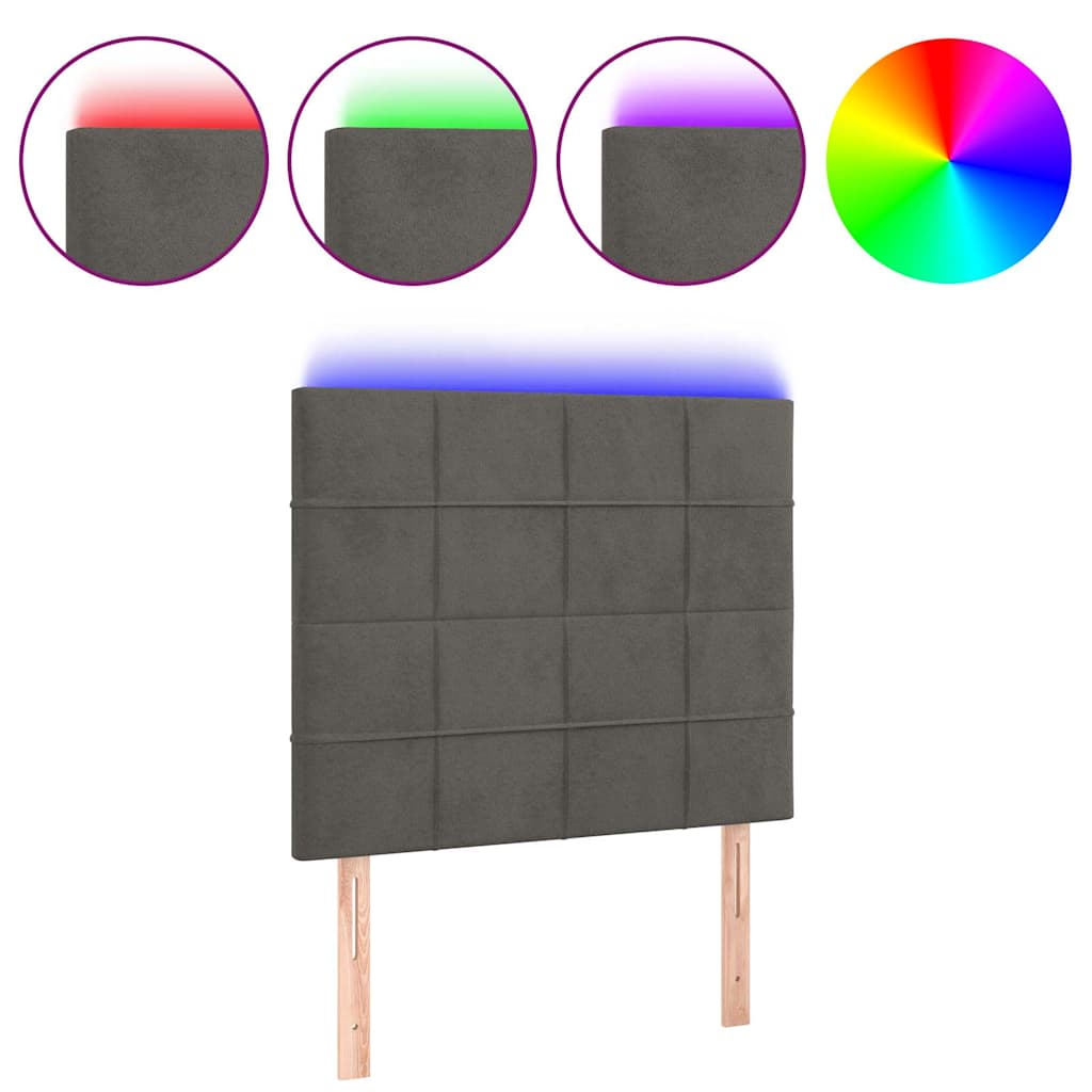 LED Headboard Dark Grey 80 cm Velvet