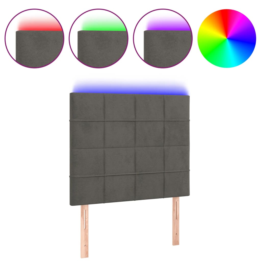 LED Headboard Dark Grey 80 cm Velvet