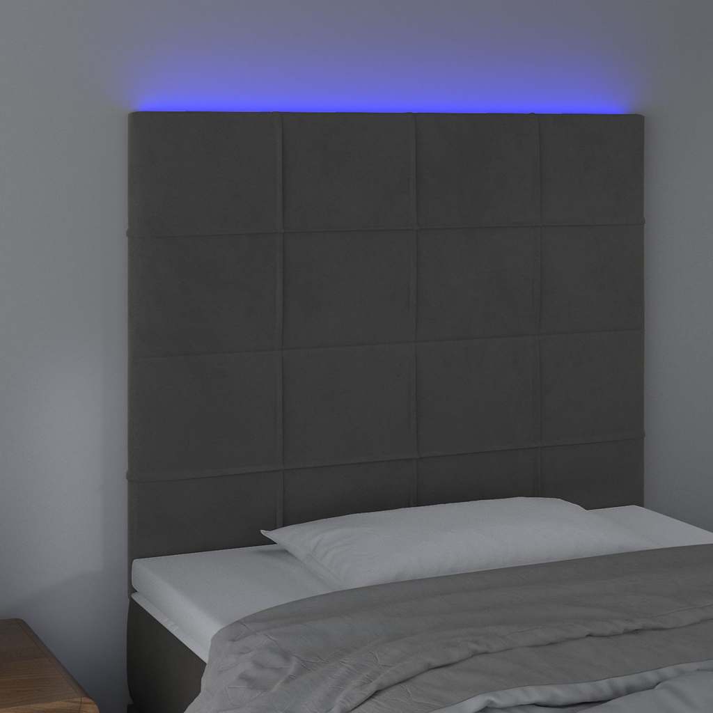 LED Headboard Dark Grey 80 cm Velvet