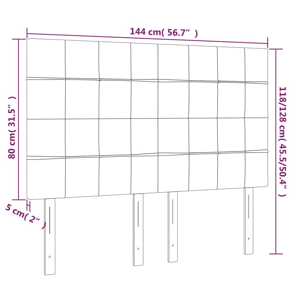 LED Headboard Black 144 cm Velvet