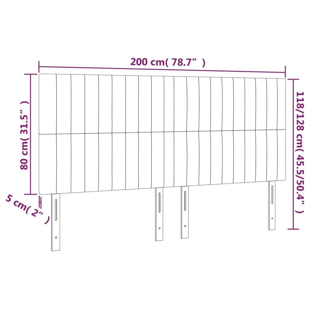 LED Headboard Dark Grey 200 cm Fabric