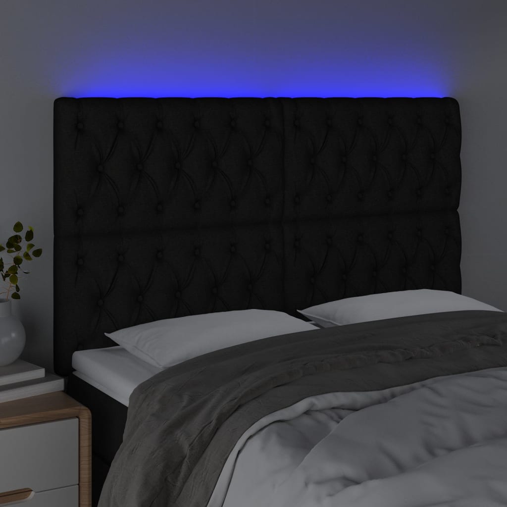 LED Headboard Black 144 cm Fabric