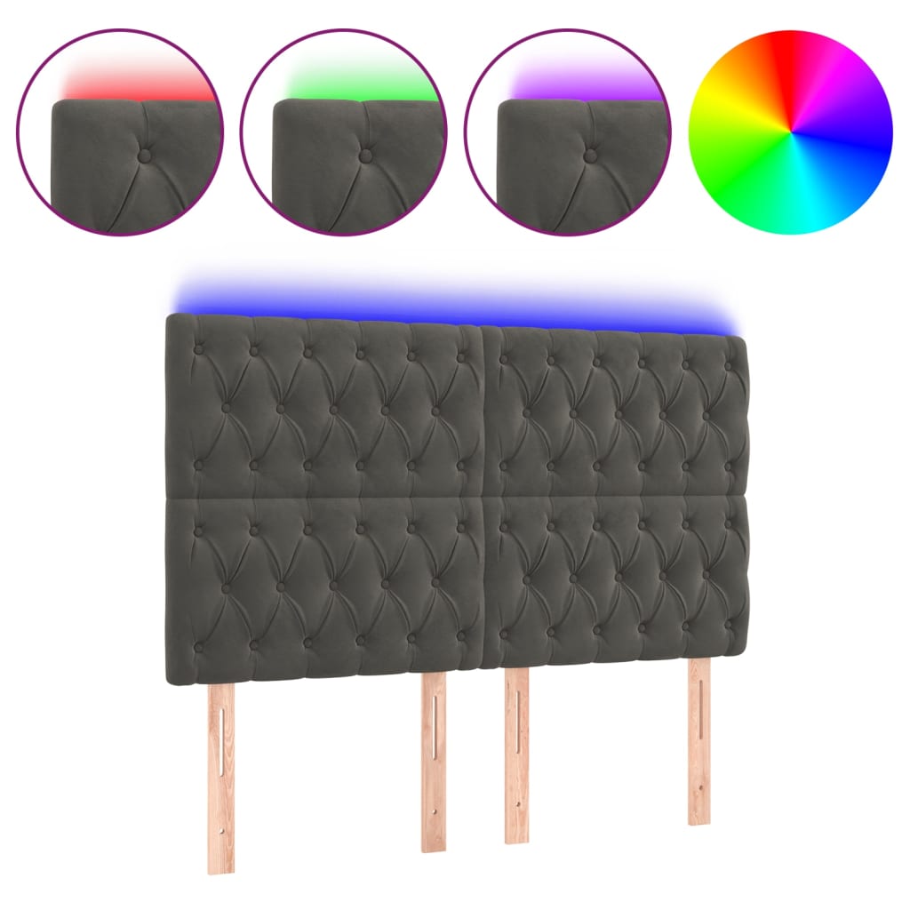 LED Headboard Dark Grey 160 cm Velvet