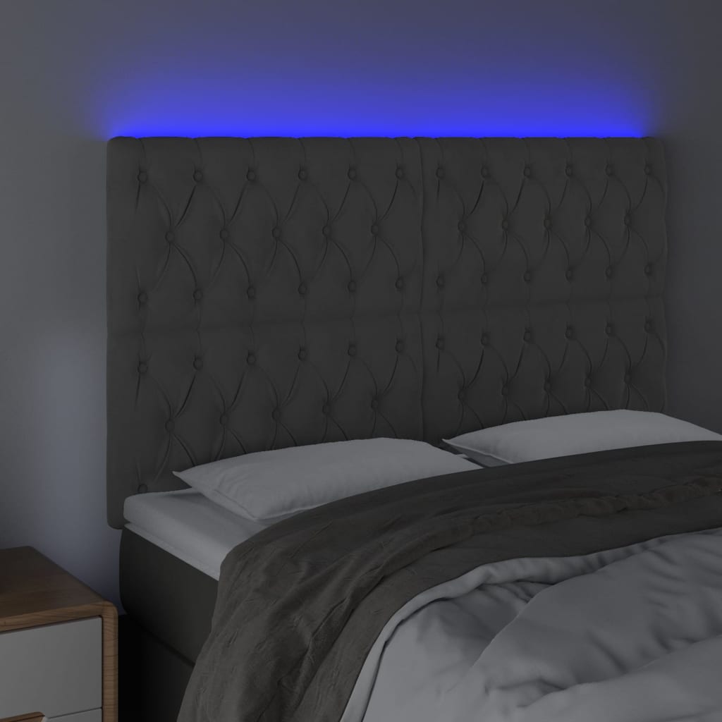 LED Headboard Dark Grey 160 cm Velvet