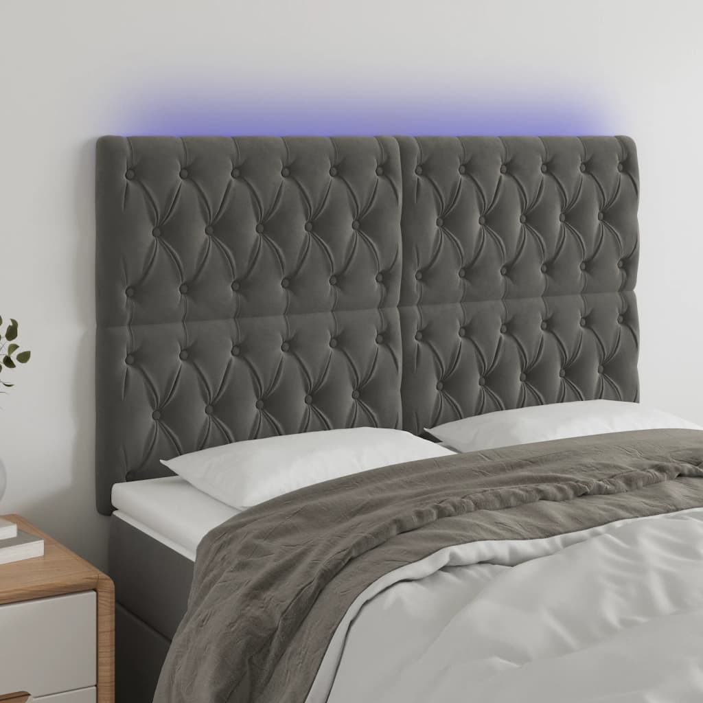 LED Headboard Dark Grey 160 cm Velvet