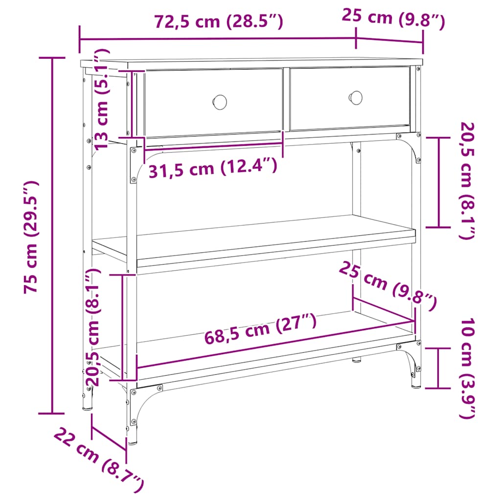 Console Table Sonoma Oak 72.5x25x75 cm Engineered Wood