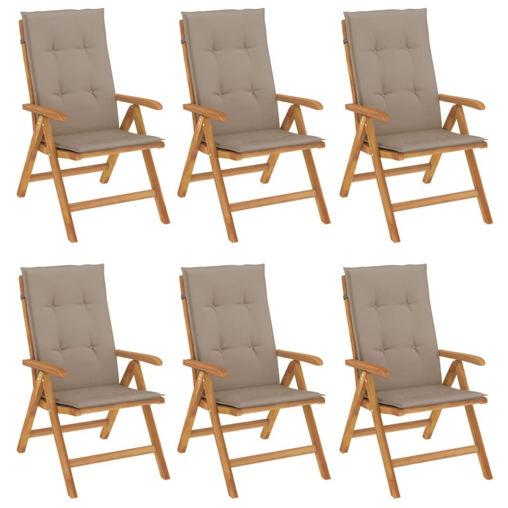 Reclining Garden Chairs with Cushions 6 pcs Solid Wood Teak