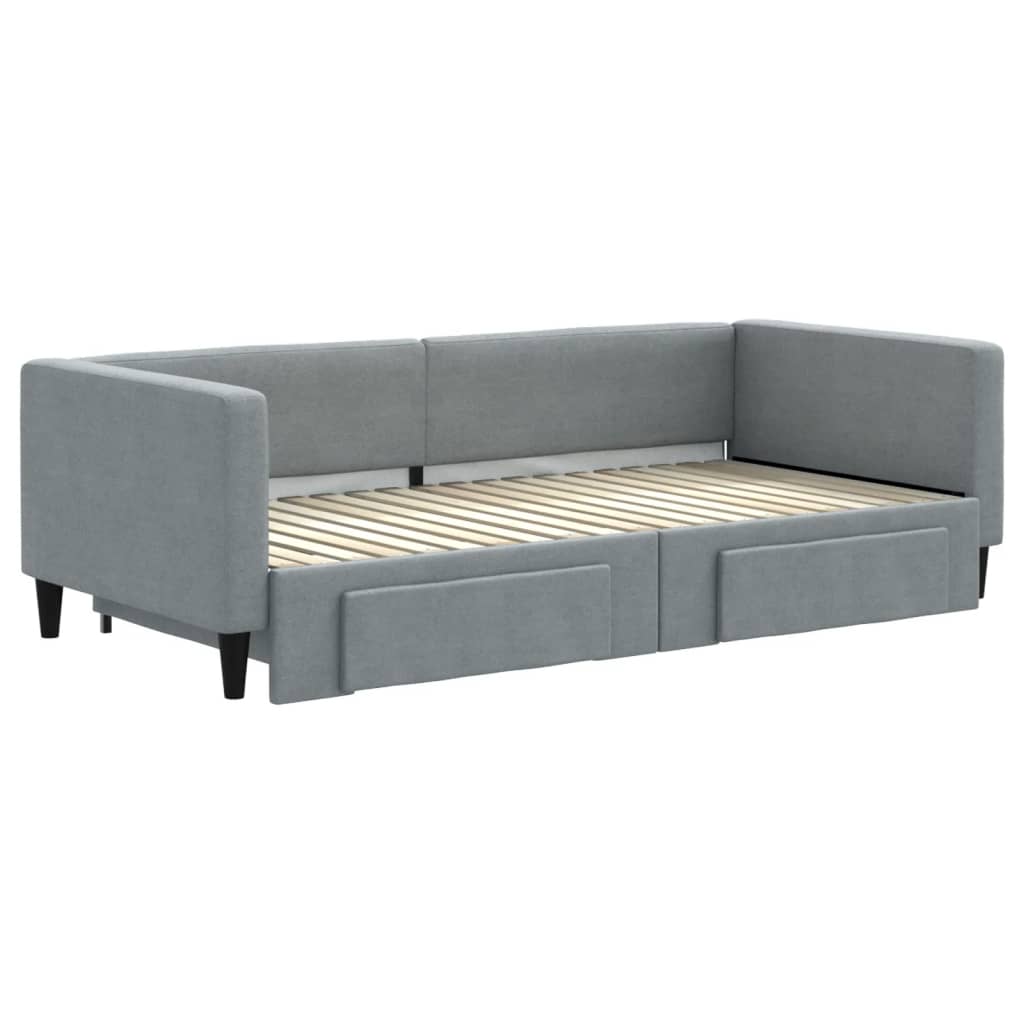 Daybed with Trundle&Drawers without Mattress Light Grey 90x190 cm