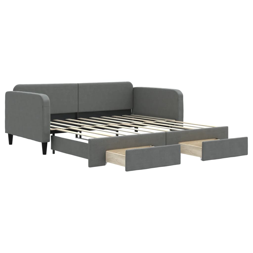 Daybed with Trundle&Drawers without Mattress Dark Grey 90x190 cm