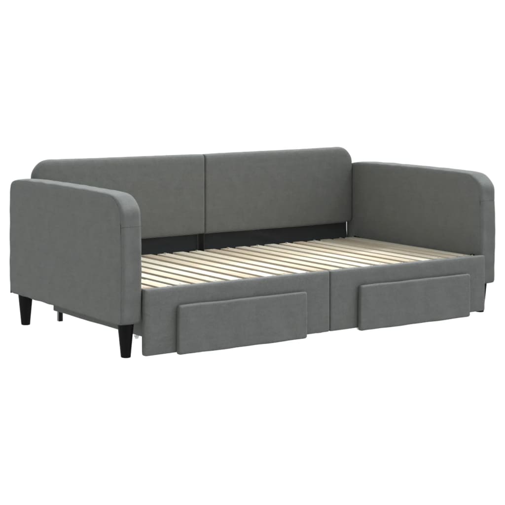 Daybed with Trundle&Drawers without Mattress Dark Grey 90x190 cm