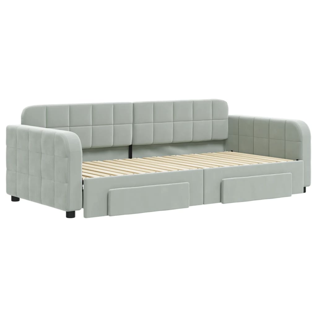 Daybed with Trundle&Drawers without Mattress Light Grey 90x190 cm