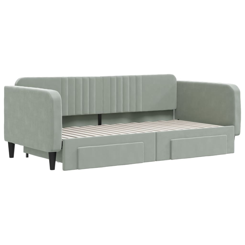 Daybed with Trundle&Drawers without Mattress Light Grey 90x190 cm