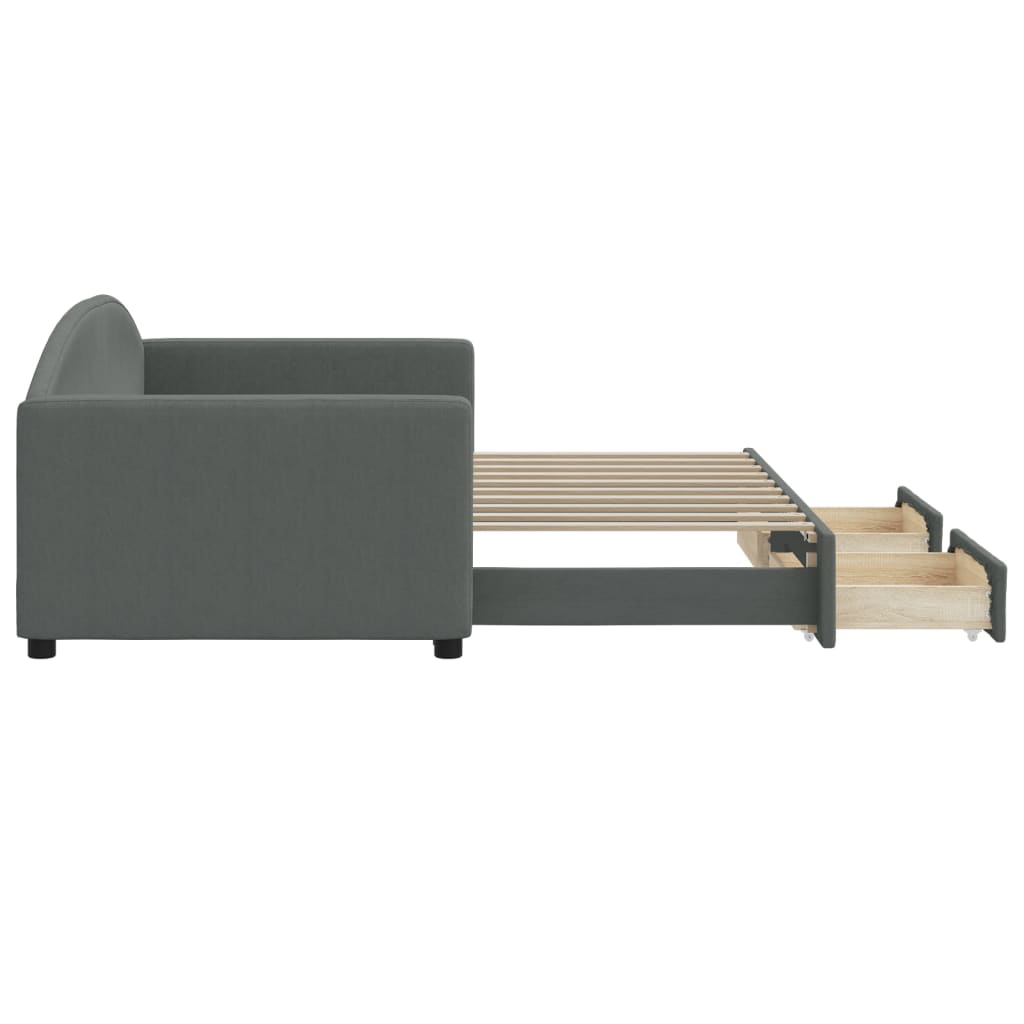 Daybed with Trundle&Drawers without Mattress Dark Grey 90x190 cm