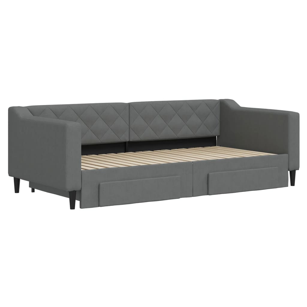Daybed with Trundle&Drawers without Mattress Dark Grey 90x190 cm