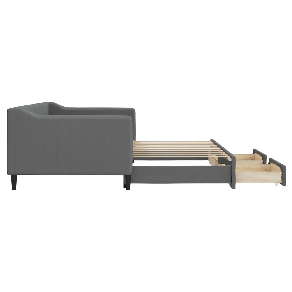 Daybed with Trundle&Drawers without Mattress Dark Grey 90x190 cm