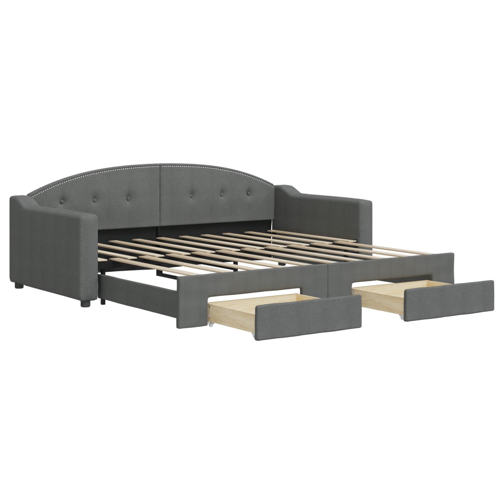 Daybed with Trundle&Drawers without Mattress Dark Grey 90x190 cm