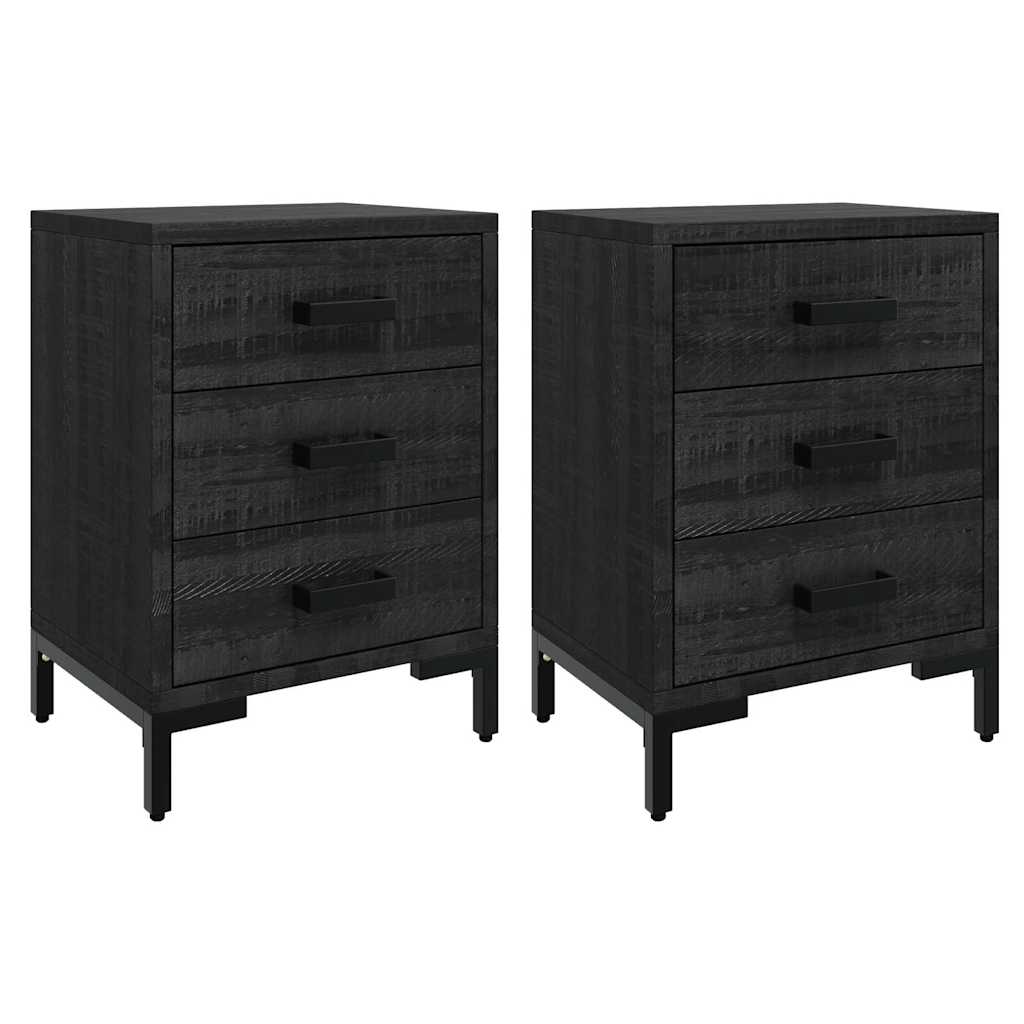 Bedside Cabinets 2 pcs Black 40x30x55 cm Solid Wood Pine