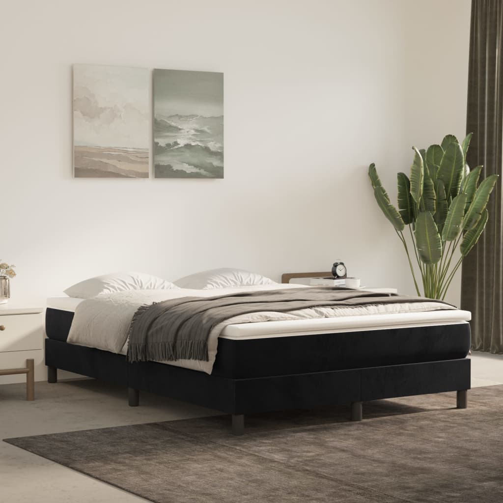 Box Spring Bed with Mattress Black 137x190 cm Full Velvet