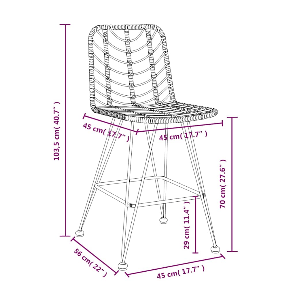 Bar Stools 2 pcs 45x56x103.5 cm PE Rattan and Steel