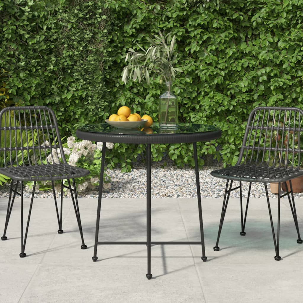 Dining Table Black Ø80 cm Tempered Glass and Steel